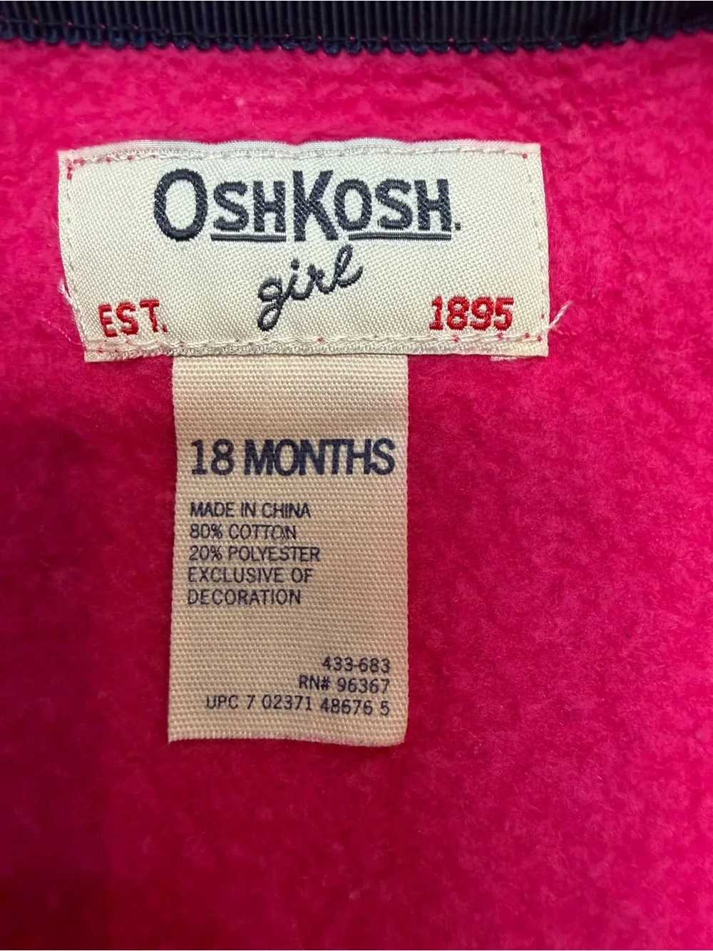 OshKosh B’gosh 18M Pink Ruffle Zip Hoodie Sweatshirt Jacket Hooded Fleece Floral